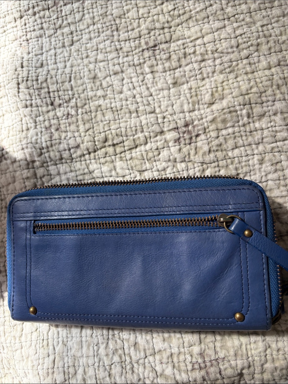 Lucky Brand Blue Leather Double Zip Wallet with Front Pocket